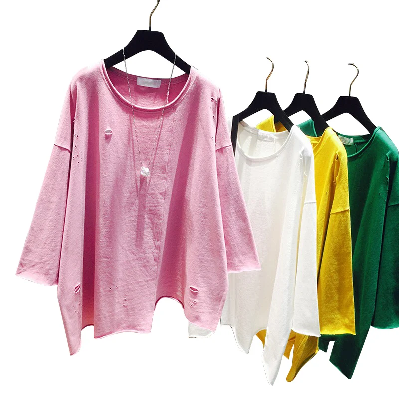 2020 Holes Tshirt New Spring Women Korean Style Loose Simple Round Neck Hole T-shirt Long Sleeve Tee Leisure Home Top for Girls
2020 Holes Tshirt New Spring Women Korean Style Loose Simple Round Neck Hole T-shirt Long Sleeve Tee Leisure Home Top for Girls