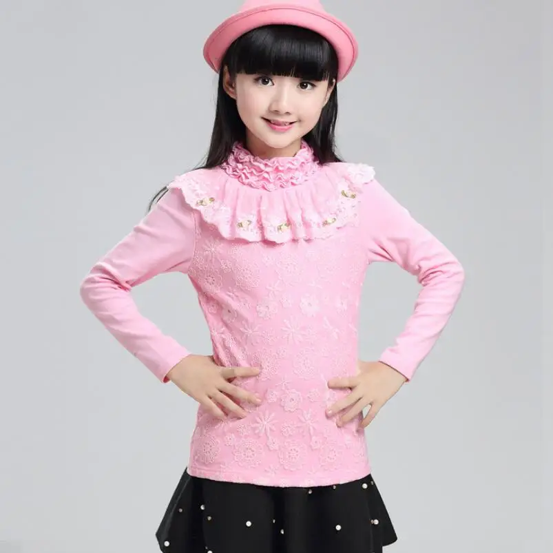 Рубашка JW3656A для девочек подростков блузка с длинным рукавом цветочным кружевом