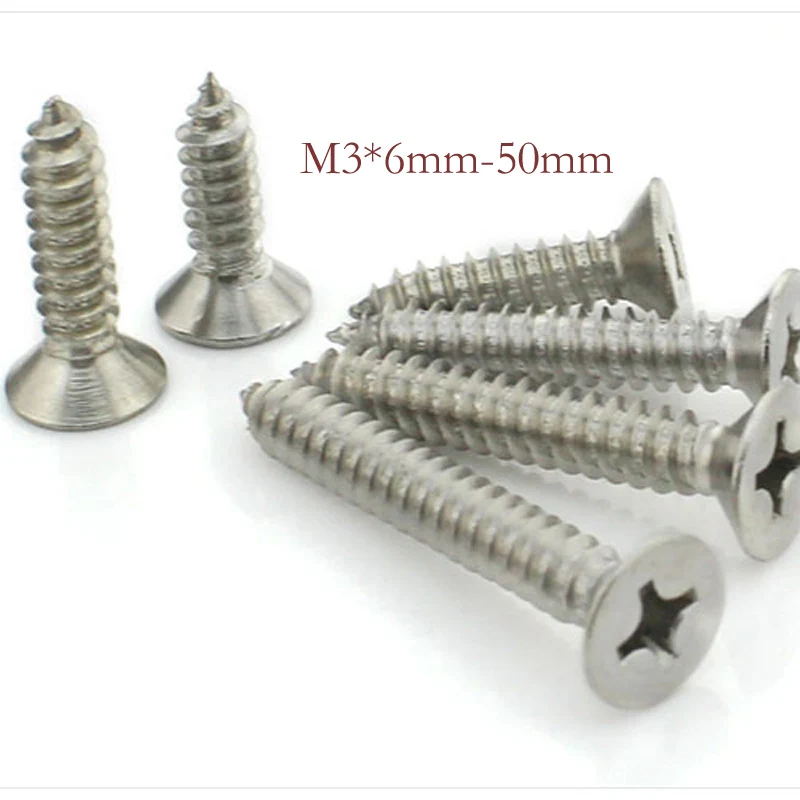 250pcs / lot,Countersunk head tapping screws M3* 6-50mm, 304 stainless steel screws, free delivery
250pcs / lot,Countersunk head tapping screws M3* 6-50mm, 304 stainless steel screws, free delivery