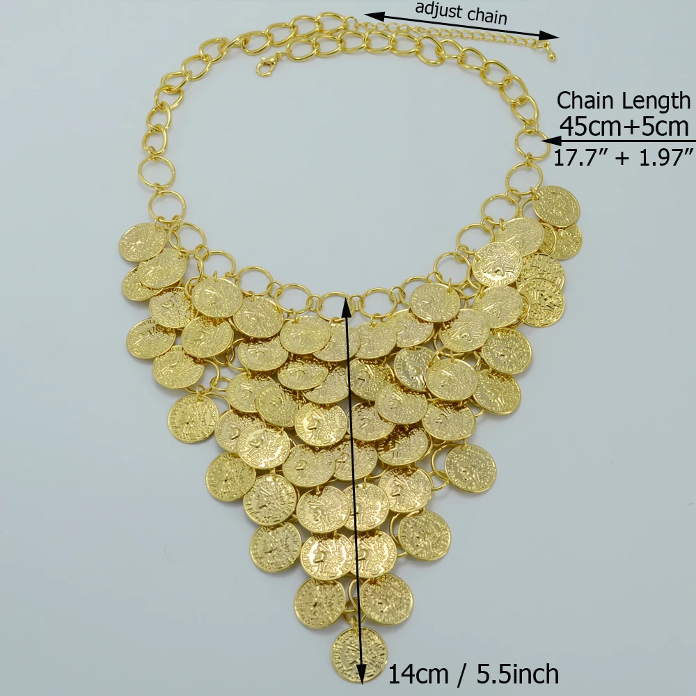 Anniyo 45 см + 5 см/металлические монеты ожерелье для женщин монета золотого цвета