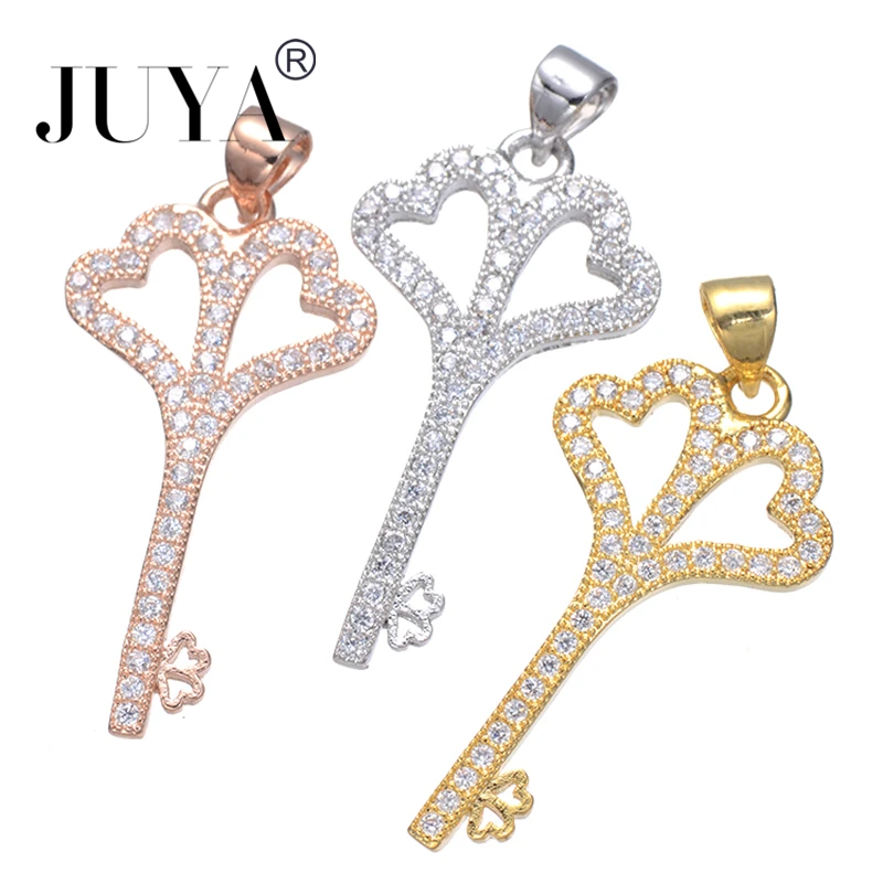 Accessories For Jewelry High Quality Copper Metal Inlaid AAA Zircon Rhinestone Heart Key Charm Pendants Jewellery Making | Украшения и