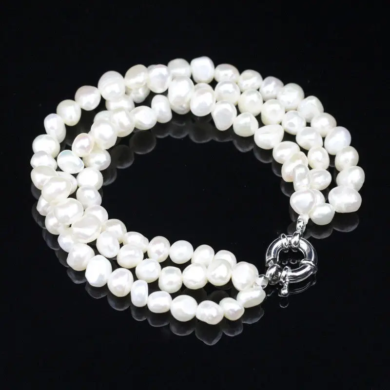 Genuine Freshwater Baroque 5-6mm Beads 3 line Multi strand Chunky Pearl Bracelet
Genuine Freshwater Baroque 5-6mm Beads 3 line Multi strand Chunky Pearl Bracelet