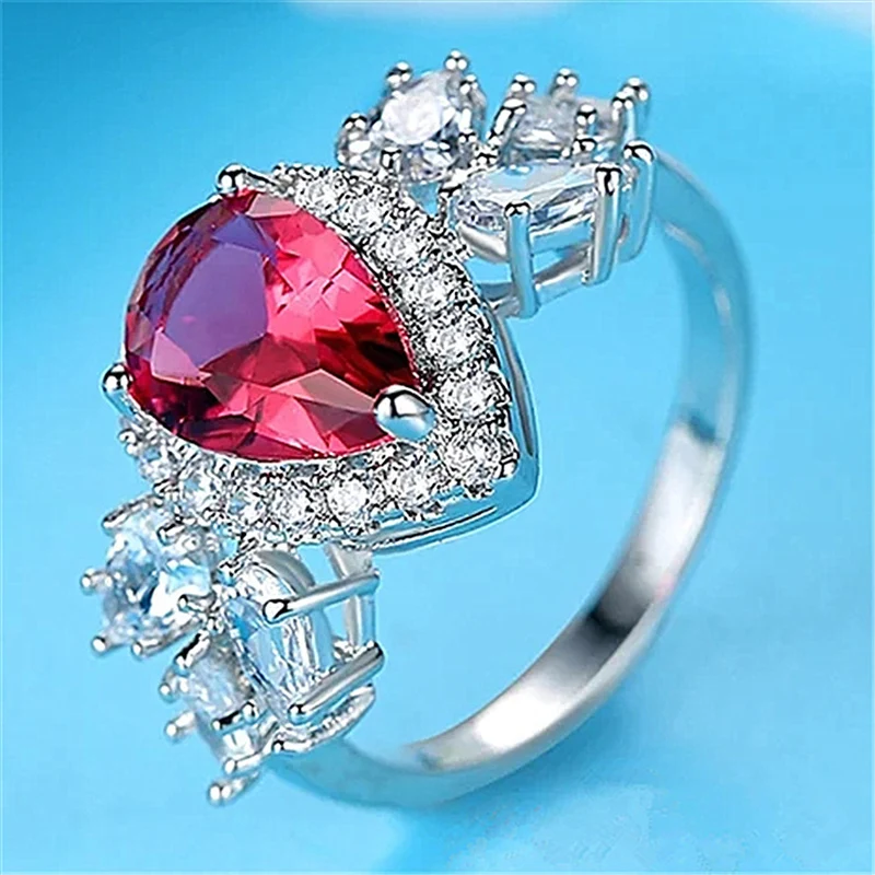 Charm Jewelry Silver Rings For Women Fashion Rose Red Water Drop Simple Jewelry Engagement Bride Wedding Gift Rings Anillo
Charm Jewelry Silver Rings For Women Fashion Rose Red Water Drop Simple Jewelry Engagement Bride Wedding Gift Rings Anillo