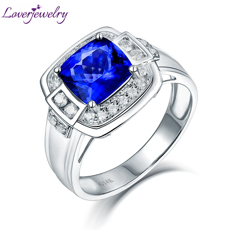 

LOVERJEWELRY Real 14Kt Gold Jewelry White Natural Men's Tanzanite Ring Luxury Diamonds Rings for Engagement Husband Gifts 2023