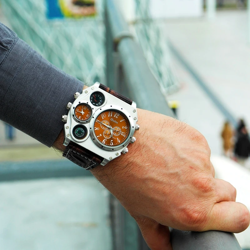 Спортивные часы Oulm супер большие Стильные кварцевые мужские с двумя часовыми