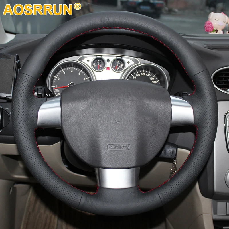 AOSRRUN Black Leather Hand-stitched Car Steering Wheel Cover For Ford Focus 2 2005-2010 3-Spoke Car accessories
AOSRRUN Black Leather Hand-stitched Car Steering Wheel Cover For Ford Focus 2 2005-2010 3-Spoke Car accessories