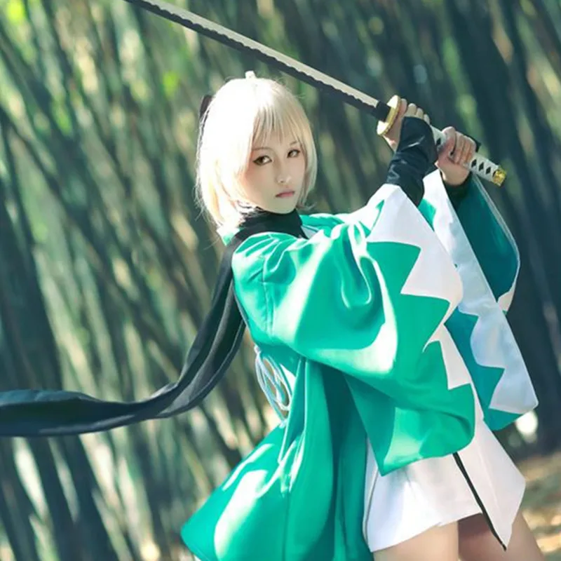 Женское кимоно для косплея Okita Souji Cos, зеленое кимоно для косплея аниме Fate/Grand Order Сакура саблей, комплект для косплея, кимоно + леггинсы + шарф + бант
Женское кимоно для косплея Okita Souji Cos, зеленое кимоно для косплея аниме Fate/Grand Order Сакура саблей, комплект для косплея, кимоно + леггинсы + шарф + бант