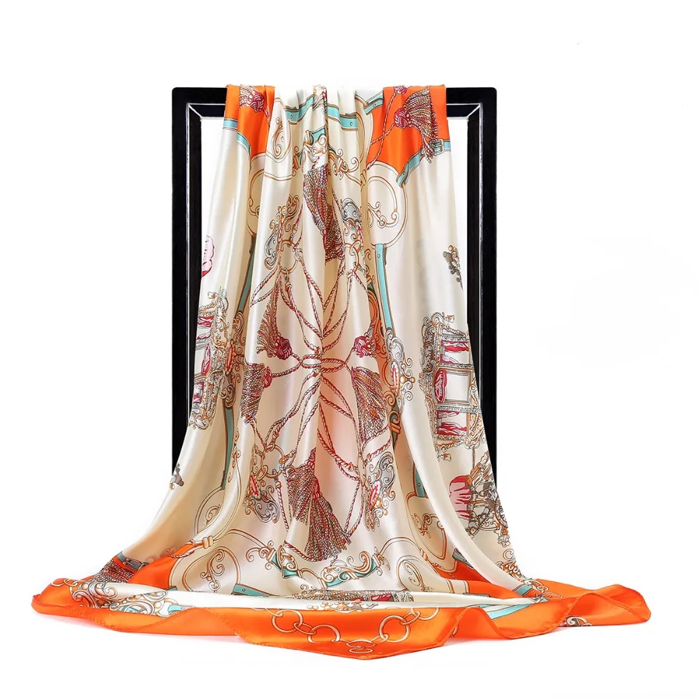 Silk Scarf Women Luxury Brand Hijab Summer Handkerchief Fashion Foulard Chain Print Square Head Scarves Satin Shawl Wraps 90*90
Silk Scarf Women Luxury Brand Hijab Summer Handkerchief Fashion Foulard Chain Print Square Head Scarves Satin Shawl Wraps 90*90