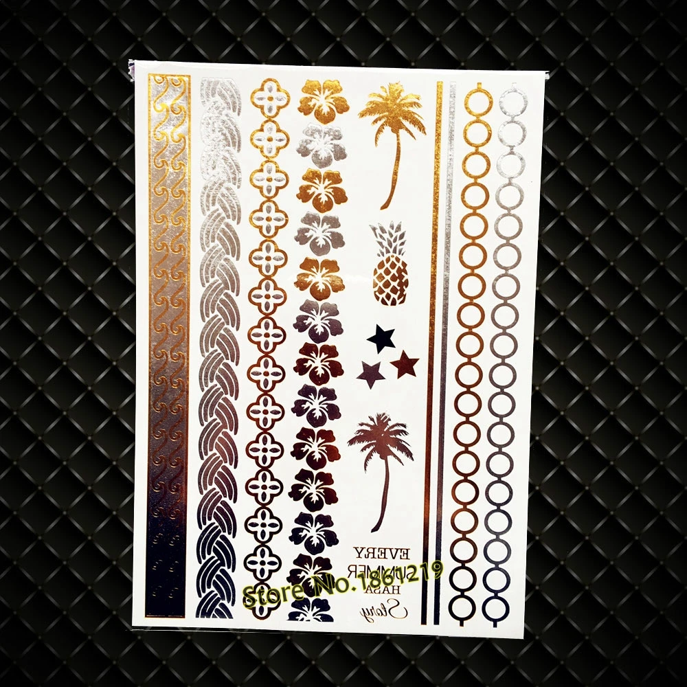 New Golden Flash Temporary Tattoo Henna Bracelet Flower Chains Designs Tatoo Body Art GYH-071 Sexy Women Summer Style Tattoos
New Golden Flash Temporary Tattoo Henna Bracelet Flower Chains Designs Tatoo Body Art GYH-071 Sexy Women Summer Style Tattoos