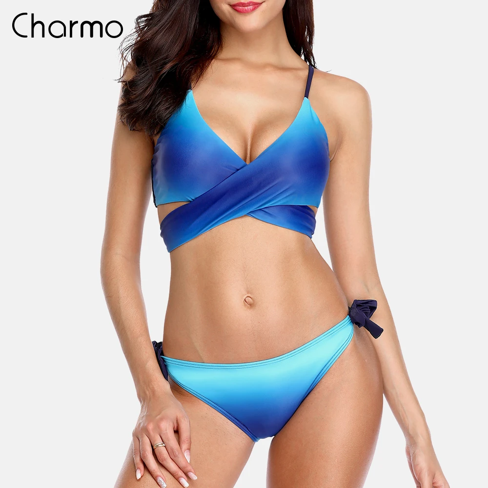 Женский комплект бикини с градиентом Charmo, перекрестный купальник с завязками, бандажный купальник, пляжная одежда, бикини с перекрестным узлом спереди
Женский комплект бикини с градиентом Charmo, перекрестный купальник с завязками, бандажный купальник, пляжная одежда, бикини с перекрестным узлом спереди