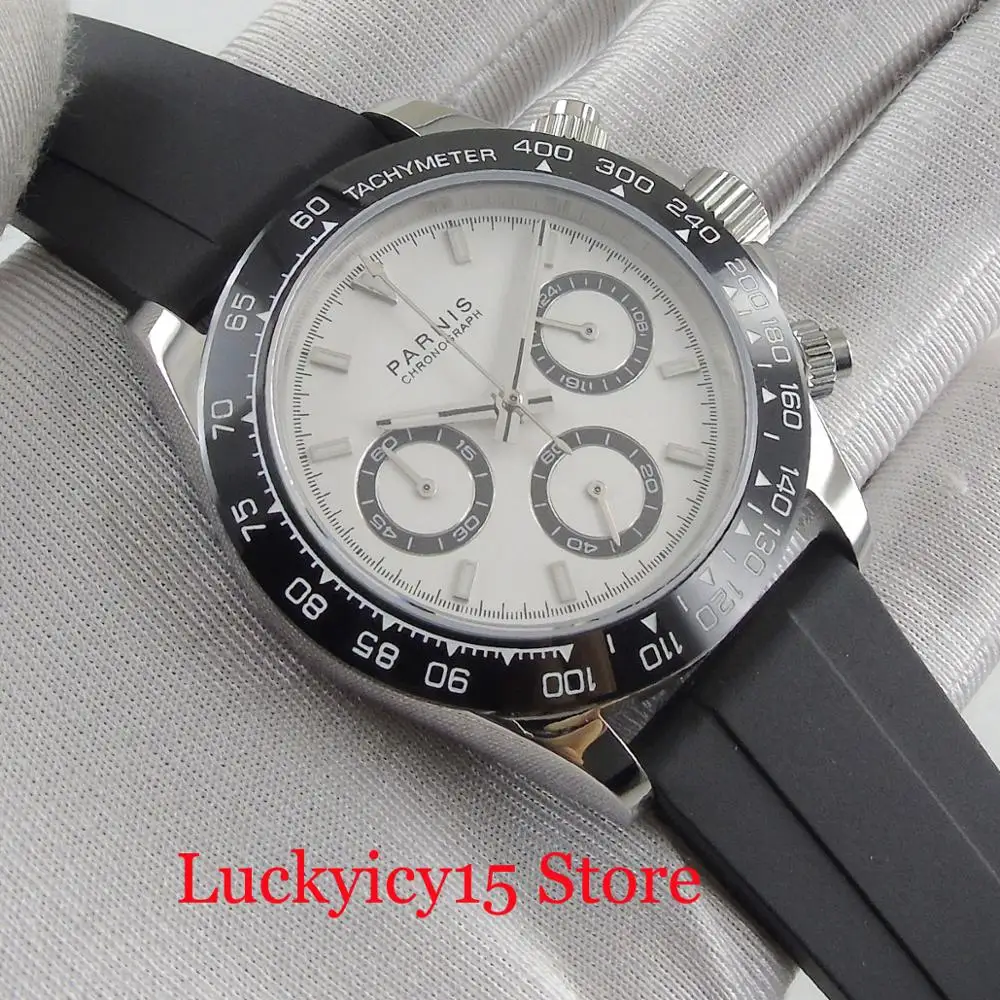 39mm White Dial Chronograph Function Quartz Men's Watch With Rubber Strap Sapphire Glass | Наручные часы