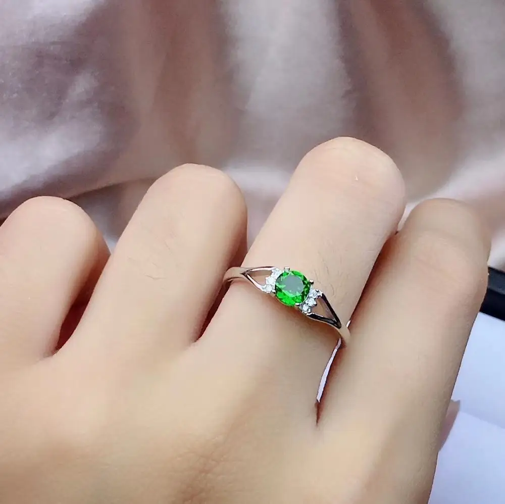 

classic clear green diopside gemstone ring for 925 silver jewelry round 5*5mm bright color natural gem girl birthday party gift