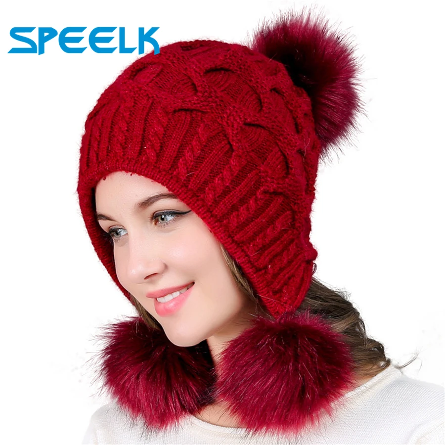 New Women Hats Autumn Winter Wool Beanies Hat three Hair Ball Back Open Knit Hat Double Thick Rabbit Fur hats Bonnet Beanie Cap
New Women Hats Autumn Winter Wool Beanies Hat three Hair Ball Back Open Knit Hat Double Thick Rabbit Fur hats Bonnet Beanie Cap