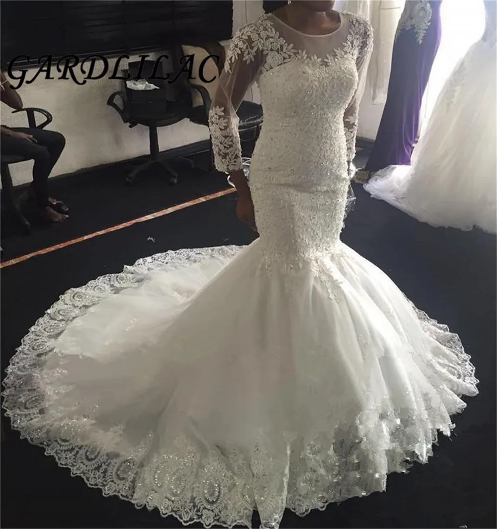 2019 Illusion Long Sleeves Lace Mermaid Wedding Dresses Trumpet Vestido De Noiva Wedding Gowns Bridal Dress Robe De Soiree
2019 Illusion Long Sleeves Lace Mermaid Wedding Dresses Trumpet Vestido De Noiva Wedding Gowns Bridal Dress Robe De Soiree