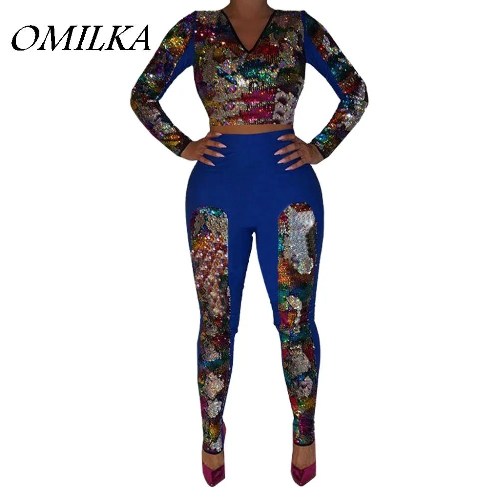 OMILKA Sequin Crop Top and Long Pant Set 2019 Autumn Women Long Sleeve V Neck Blue Red Black Club Party 2 Piece Tracksuit Set
OMILKA Sequin Crop Top and Long Pant Set 2019 Autumn Women Long Sleeve V Neck Blue Red Black Club Party 2 Piece Tracksuit Set