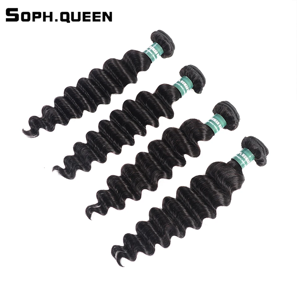 Soph Queen Hair Peruvian Loose Deep Wave Bundles Can Buy With Closure 100% Remy Human Weave 4Bundles Natural Color | Шиньоны и парики