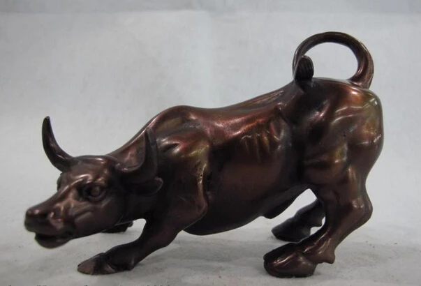 

fast shipping USPS to USA S0855 Chinese pure Red Bronze carve Wall Street wealth Bull OX Lucky Feng shui Statue