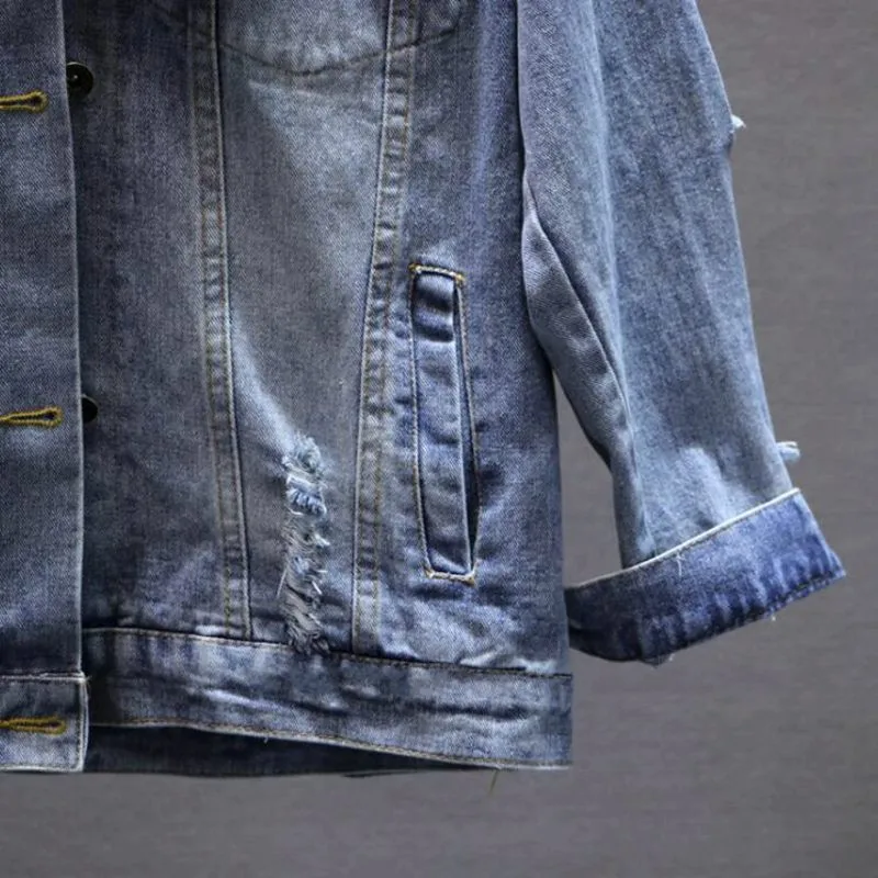 New Korean Fashion Beading Frayed Hole Denim Jacket Women Long Sleeve Jeans Coat Female Brand High Quality Streetwear Jackets
New Korean Fashion Beading Frayed Hole Denim Jacket Women Long Sleeve Jeans Coat Female Brand High Quality Streetwear Jackets