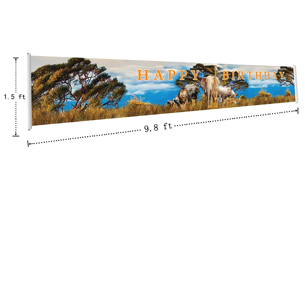 

Happy Birthday Banners Wild African Safari Animals Party Banners Scene Background Banner Signs Polyester Poster With Grommets