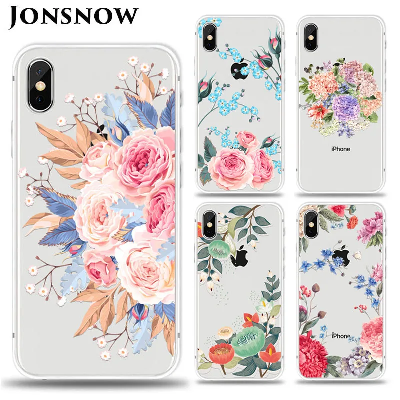 JONSNOW For iPhone 7 Flowers Pattern Soft Case X 6S 8 Plus Clear Back Cover for 5 5S SE Capa Coque Fundas | Мобильные телефоны и