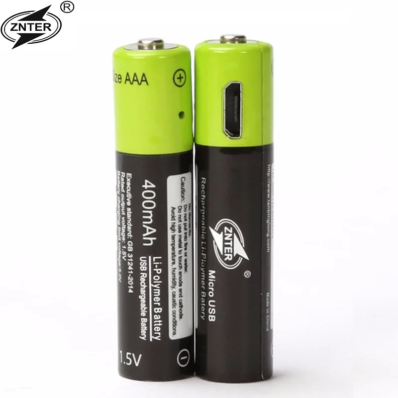 AAA 1 5 V 400mAh USB перезаряжаемая батарея Универсальные ZNT7 литий полимерные батареи с