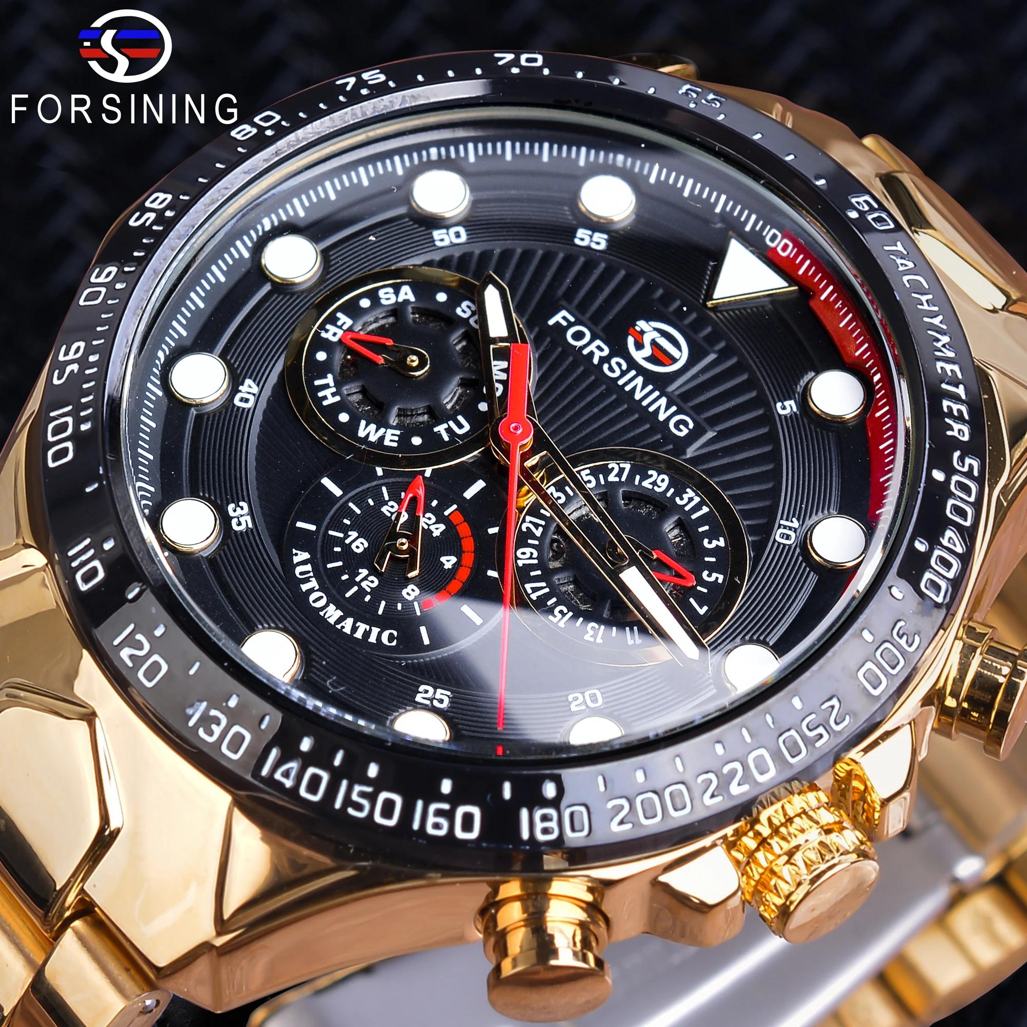 Forsining Brand Golden Black Automatic Self-Wind Men Sport Watches Calendar 3 Dial Display Mechanical Casual Military Male Clock
Forsining Brand Golden Black Automatic Self-Wind Men Sport Watches Calendar 3 Dial Display Mechanical Casual Military Male Clock