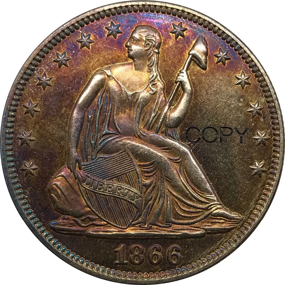 United States Liberty Seated Half Dollars Motto Above Eagle 1866 Brass Plated Silver Copy Coin
United States Liberty Seated Half Dollars Motto Above Eagle 1866 Brass Plated Silver Copy Coin