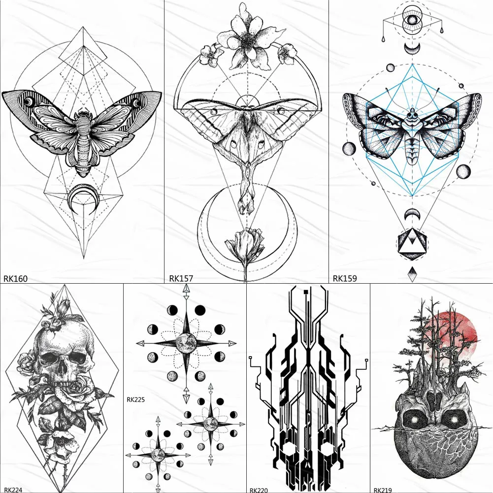 OMMGO Geometry Butterfly Moth Black Henna Tattoos Temporary Sticker Skull Totem Fake Tattoo For Women Body Art Arm Custom Tatoos
OMMGO Geometry Butterfly Moth Black Henna Tattoos Temporary Sticker Skull Totem Fake Tattoo For Women Body Art Arm Custom Tatoos