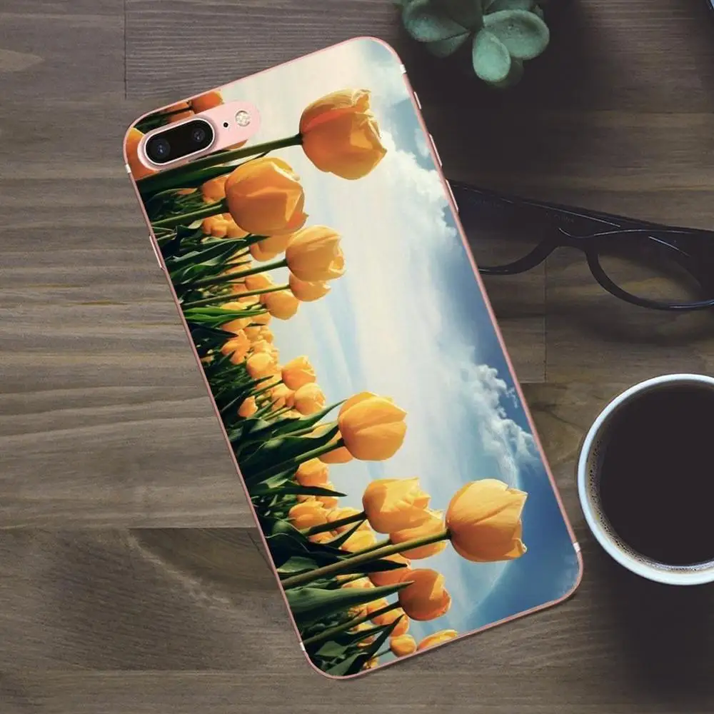 Синие весенние цветные тюльпаны мягкий силикагель для Apple iPhone 4 4S 5 5C SE 6 6S 7 8 Plus X Galaxy