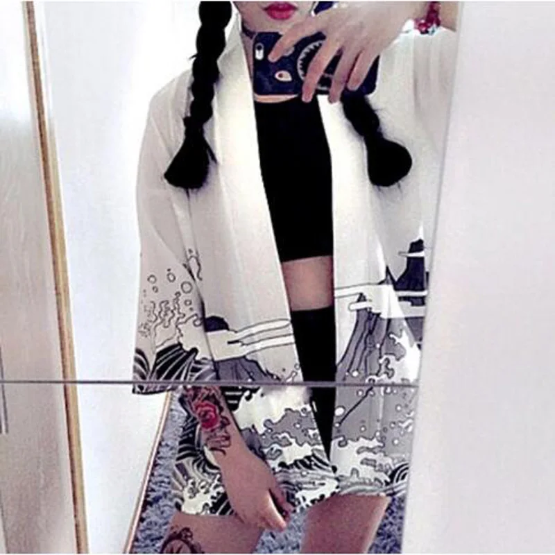 Japan Style Kimono Cardigan Ethnic Print Half Sleeve Summer Women Chiffon Tops Casual Loose Women Blouses Shirts
Japan Style Kimono Cardigan Ethnic Print Half Sleeve Summer Women Chiffon Tops Casual Loose Women Blouses Shirts