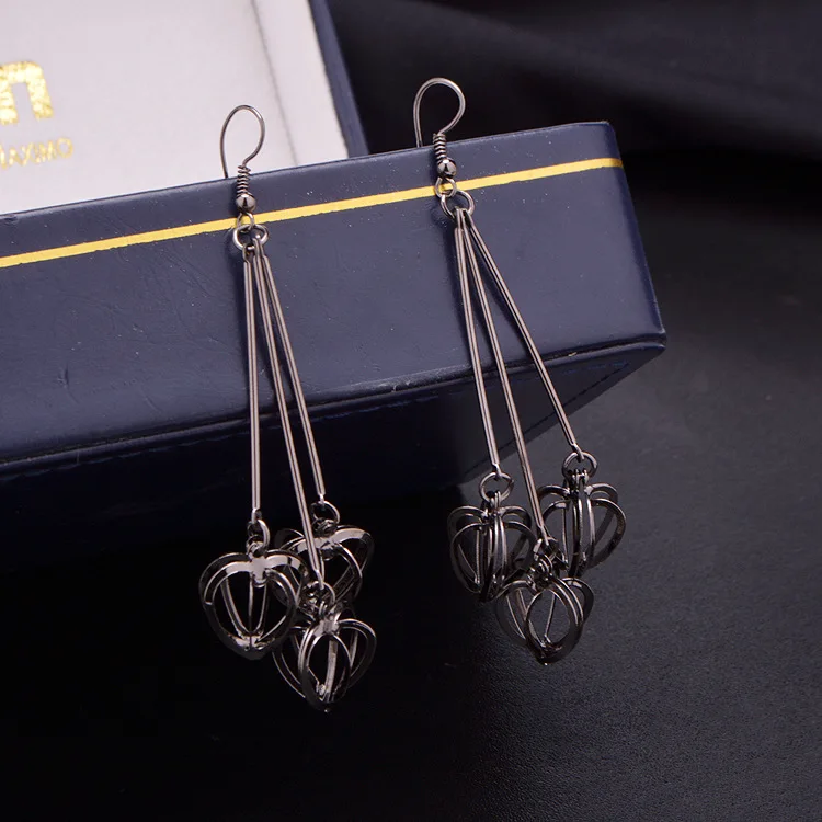 Summer Trendy Stereo Drops Heart shaped Long Big Earrings For Women Vintage Tassel Drop Earring Gold Party Jewelry clear | Украшения и