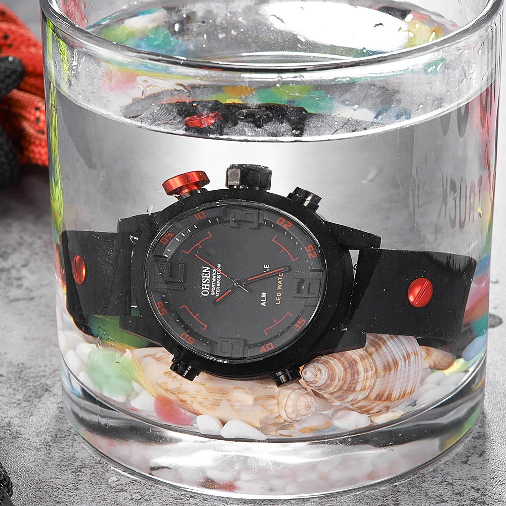 OHSEN Digital Quartz Men Fashion Sport Wristwatch Rubber Strap Red Dual time Display Casual Waterproof Male Watches montre homme
OHSEN Digital Quartz Men Fashion Sport Wristwatch Rubber Strap Red Dual time Display Casual Waterproof Male Watches montre homme
