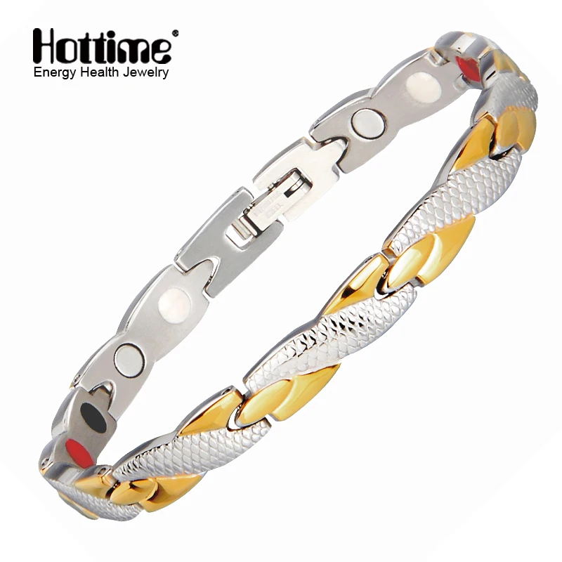Hottime Health Energy Magnetic Ion Germanium Bracelet Men Pulseras Hombre Chain Link Stainless Steel Bangle Women | Украшения и