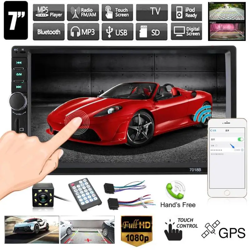 7 дюймов сенсорный экран Экран Bluetooth стерео MP5 плеер FM Радио USB AUX w/ 8LED Камера