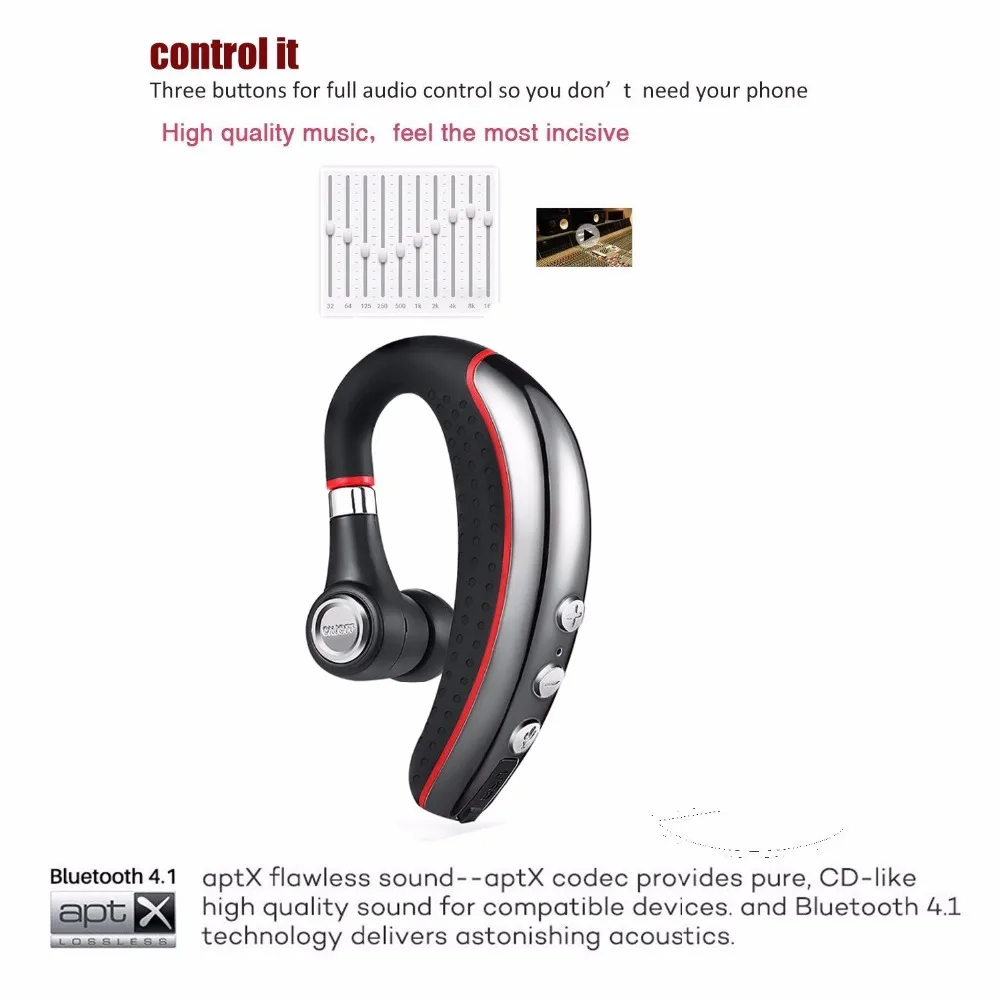 Business Bluetooth Headset A8 with hands free BT 4.1 Lightweight and Noise Reduction Earbuds Microphone Mic Crystal Clear Sound |