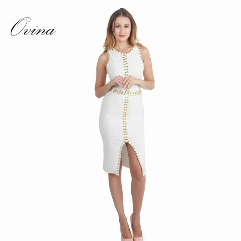 High Quality Celebrity O-Neck Sleeveless Gold Loop Cut Out Front Knee Length Bandage Dress Women Dress
High Quality Celebrity O-Neck Sleeveless Gold Loop Cut Out Front Knee Length Bandage Dress Women Dress