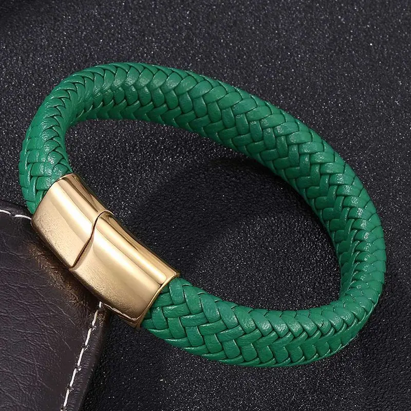 Fashion Green Men Leather Braided Bracelet Gold Stainless Steel Clasp Wristband Men's Jewelry Bangle Gift BB0235
Fashion Green Men Leather Braided Bracelet Gold Stainless Steel Clasp Wristband Men's Jewelry Bangle Gift BB0235