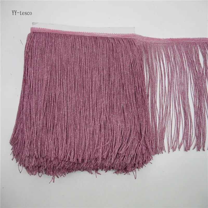 

YY-tesco 10Meter 20CM Long Lace Fringe Tassel Trim Pink Fringe Trimming Polyester Sew Latin Dress Stage Garment Accessories