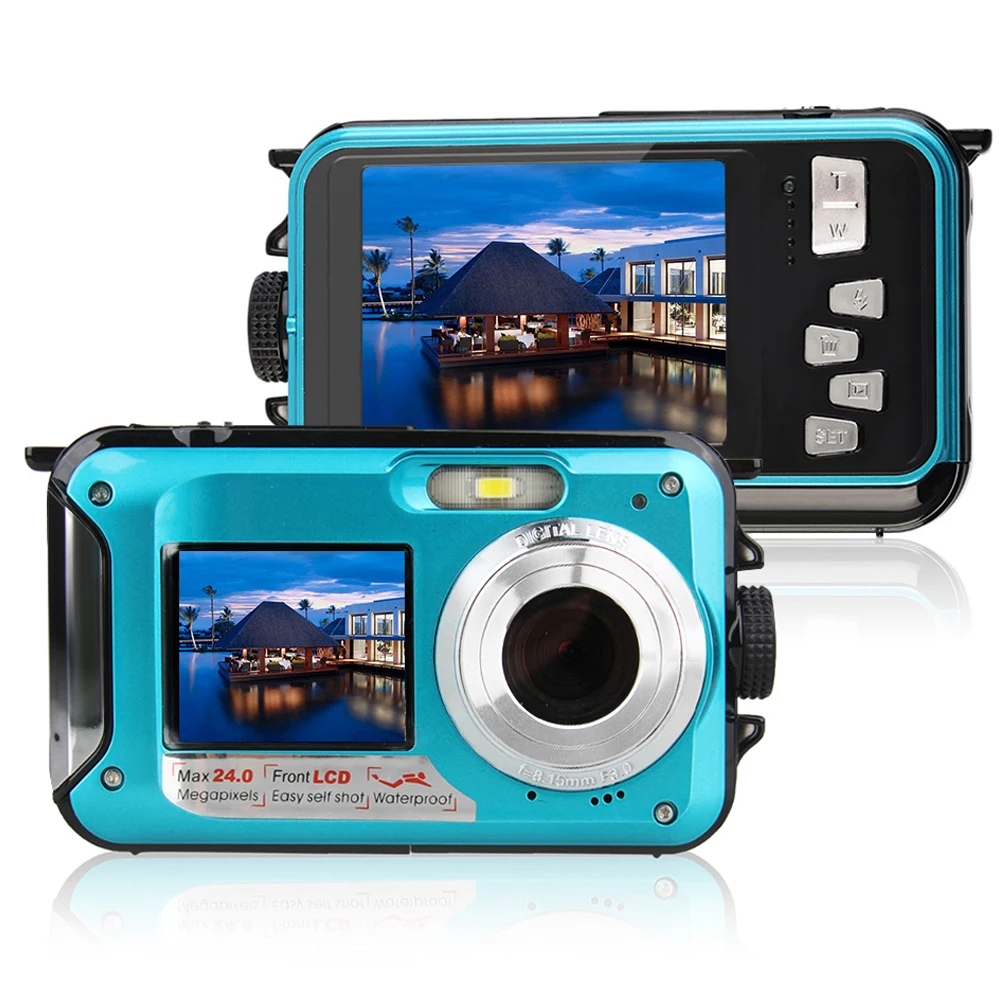 Профессиональный двойной экраны 24MP 16X зум 1080 P Водонепроницаемый Digital Photo видео