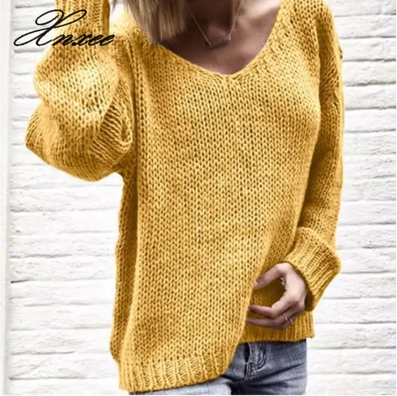 Xnxee 2020 V Neck Solid Women Sweaters Pullovers Loose Knitted Autumn Winter Clothing Casual Pullovers Plus Size Pull
Xnxee 2020 V Neck Solid Women Sweaters Pullovers Loose Knitted Autumn Winter Clothing Casual Pullovers Plus Size Pull