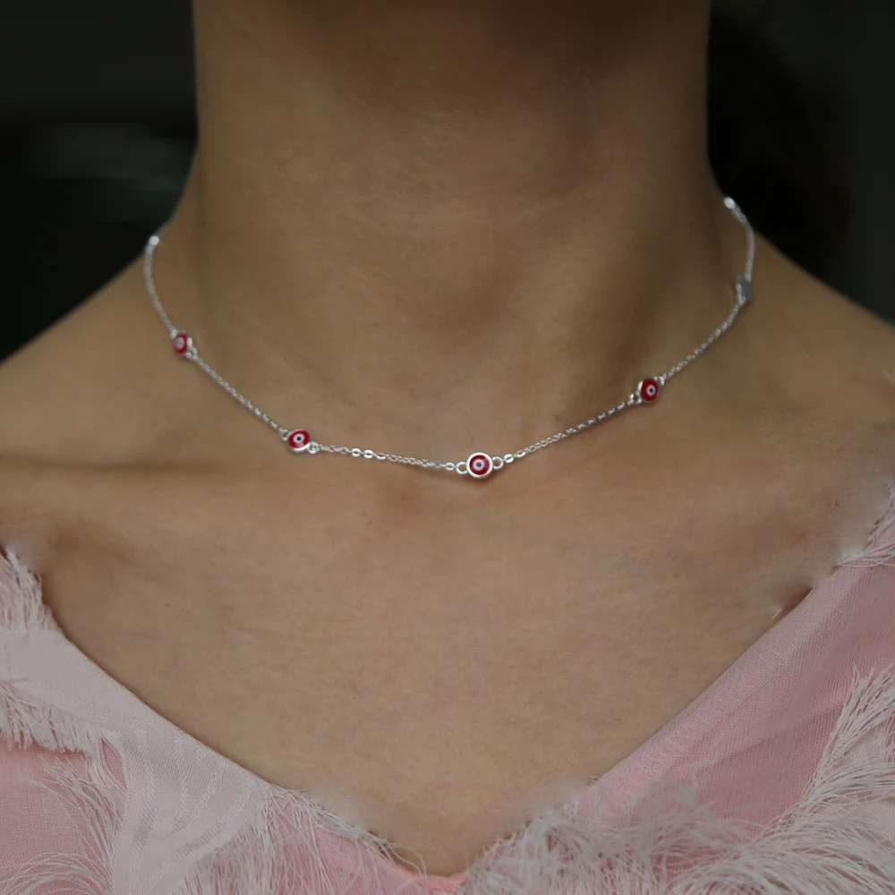 925 sterling silver silver color round dots blue red enamel women fashion fine silver cute eye necklace
925 sterling silver silver color round dots blue red enamel women fashion fine silver cute eye necklace