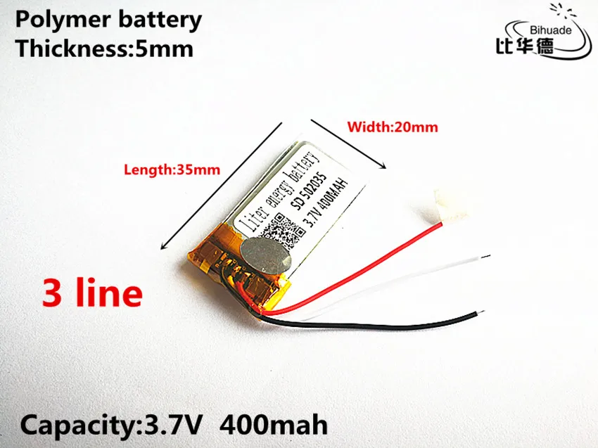 3 line Good Qulity 3.7V,400mAH,502035 Polymer lithium ion / Li-ion battery for TOY,POWER BANK,GPS,mp3,mp4
3 line Good Qulity 3.7V,400mAH,502035 Polymer lithium ion / Li-ion battery for TOY,POWER BANK,GPS,mp3,mp4