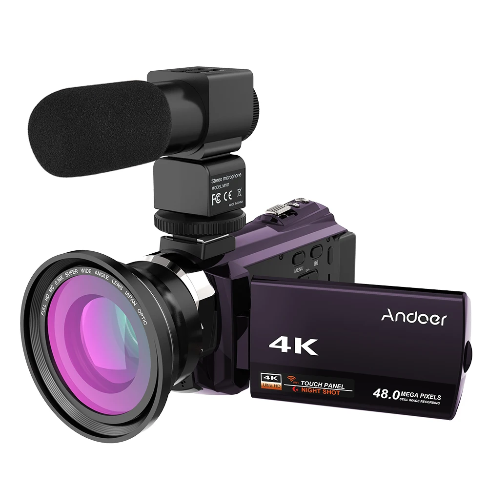 Andoer 4K 1080P 48MP WiFi цифровая видеокамера регистратор с 0.39X широкоугольным