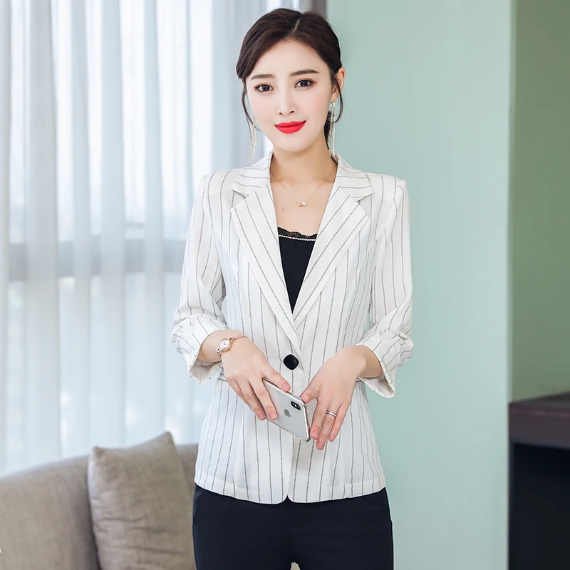 br New Striped Women Blazers and Jackets Female Slim Coat Spring Summer Black White feminino Work Wear Blazer Femme
br New Striped Women Blazers and Jackets Female Slim Coat Spring Summer Black White feminino Work Wear Blazer Femme