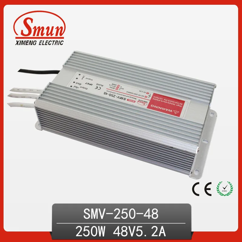 

SMUN SMV-250-48 250W 48V 5A Outdoor Waterproof IP67 Switching Led Driver Led Power Supply With CE RoHS