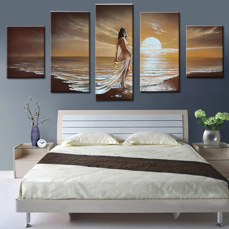Modern Hand Painted Wall Art Seaside Sexy Women Nude Oil Painting for Bedroom Decor Abstract Modern On Canvas 5 Panels Unframed
Modern Hand Painted Wall Art Seaside Sexy Women Nude Oil Painting for Bedroom Decor Abstract Modern On Canvas 5 Panels Unframed