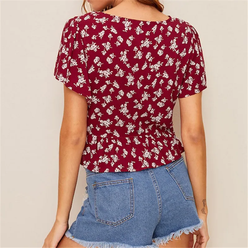 New Summer Womens Sexy Ruffles Short Sleeve Blouses Fashion Ladies Casual Floral Printed V-Neck Shirts Femlae Loose Short Tops
New Summer Womens Sexy Ruffles Short Sleeve Blouses Fashion Ladies Casual Floral Printed V-Neck Shirts Femlae Loose Short Tops
