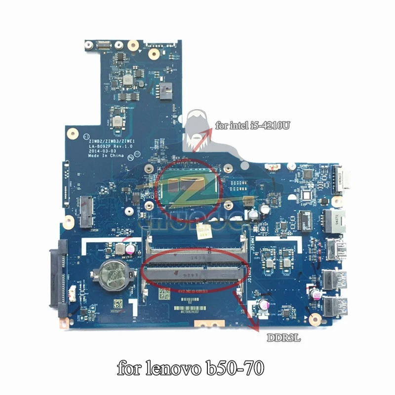 ZIWE1 ZIWB2 ZIWB3 LA-B092P for lenovo B50-70 laptop motherboard i5-4210U ddr3L