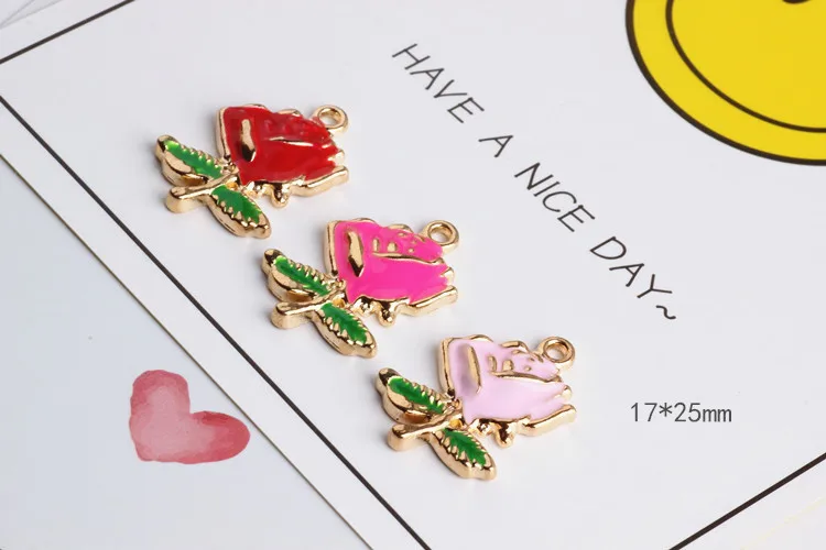 New Arrival 17*25MM Enamel Rose Flower Alloy Pendant Charms Gold Color Plated Drop Oil DIy Jewelry Findings Bracelet Charm
New Arrival 17*25MM Enamel Rose Flower Alloy Pendant Charms Gold Color Plated Drop Oil DIy Jewelry Findings Bracelet Charm