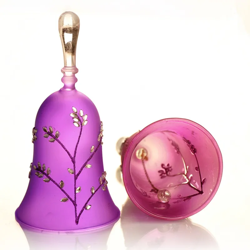 

Free Shipping 2pcs/pack European Style Glass Dinner Bell Romantice Purple Painting Wedding Friend Favor Gift Home Decoration